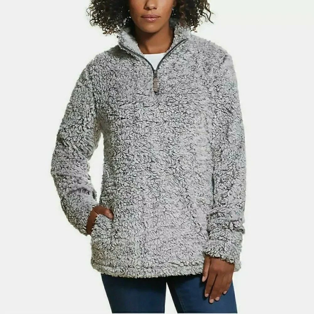 Weatherproof Vintage Women's Frosty Sherpa Pullover, DOLPHIN GREY, Size Small